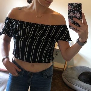Off the shoulder striped crop top